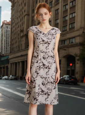 六礼宴会上档次女装高端轻奢喜婆婆品牌礼服紫花色连衣裙-17618