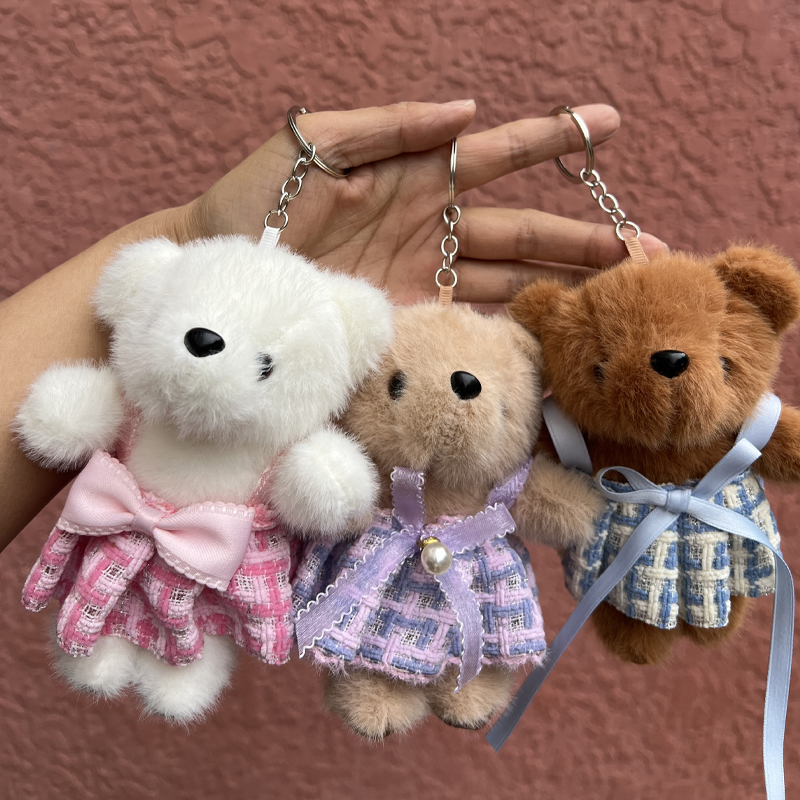 可爱裙子小熊钥匙环挂件毛绒玩具小号抓机娃娃婚礼活动抛洒玩偶批