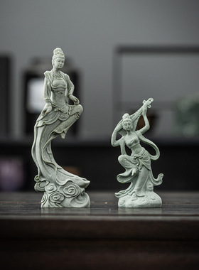 敦煌飞天舞女工艺品鱼缸造景客厅摆件禅意家居装饰新中式摆件茶宠