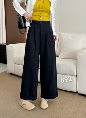 SSGG892小个子高腰百搭阔腿裤女2025秋季新宽松显瘦直筒拖地长裤