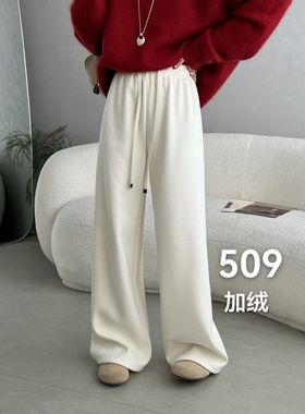 超百搭垂直阔腿裤女SSGG509冬季设计感宽松显瘦直筒加绒拖地长裤