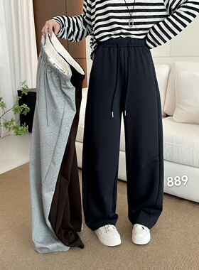 SSGG889小个子抽绳高腰百搭阔腿裤女2025秋宽松显瘦直筒休闲长裤