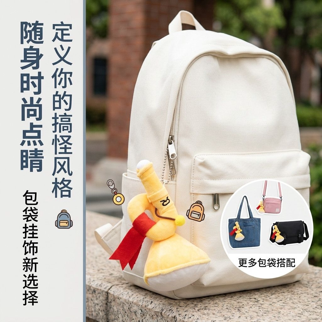 奶黄色卡通冲锋号毛绒包挂件