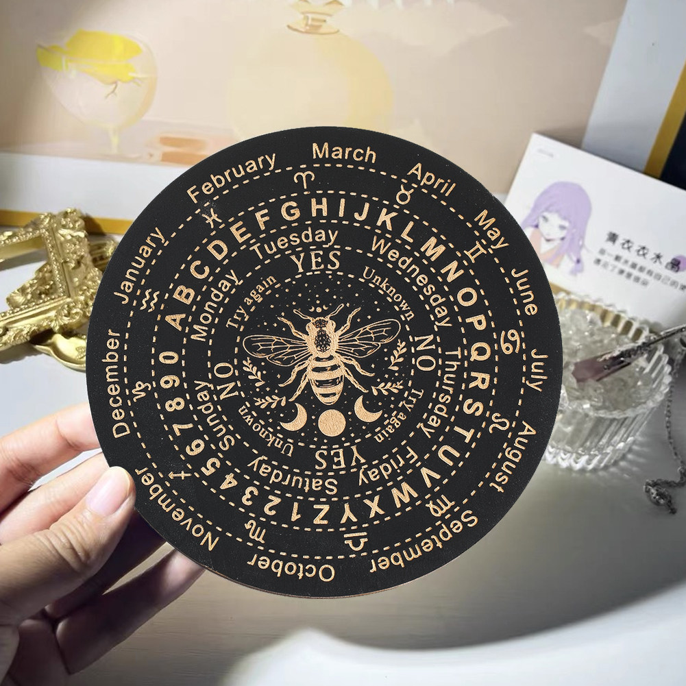 木板蜜蜂神秘符号圆杯垫英文数字星座文化创意饰垫咖啡Wicca摆盘