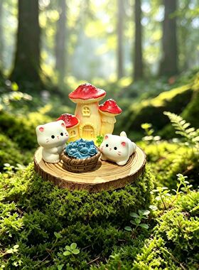 可爱治愈小猫蘑菇屋微景观摆件