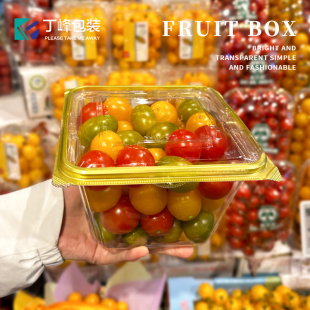 丁峰·金边正方形塑料包装 一次性水果打包盒高透明材质 盒1.5斤装