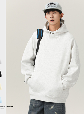 Desso美式设计感潮牌宽松版纯色卫衣连帽男女同款高级感上衣外套