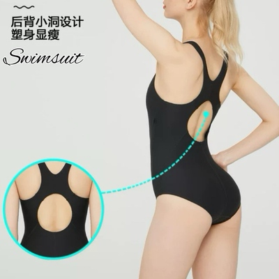 纯黑高弹胖MM专业竞速训练泳衣