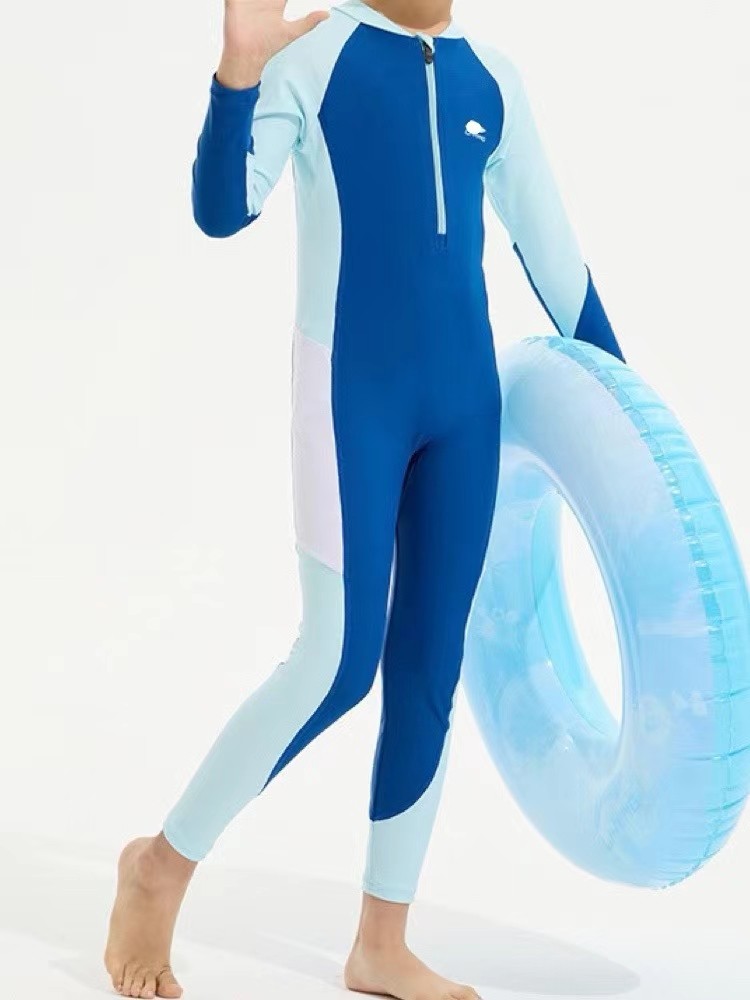 防晒泳衣男童LI-NI*G连体泳衣男童时尚长袖潜水服防晒温泉多彩