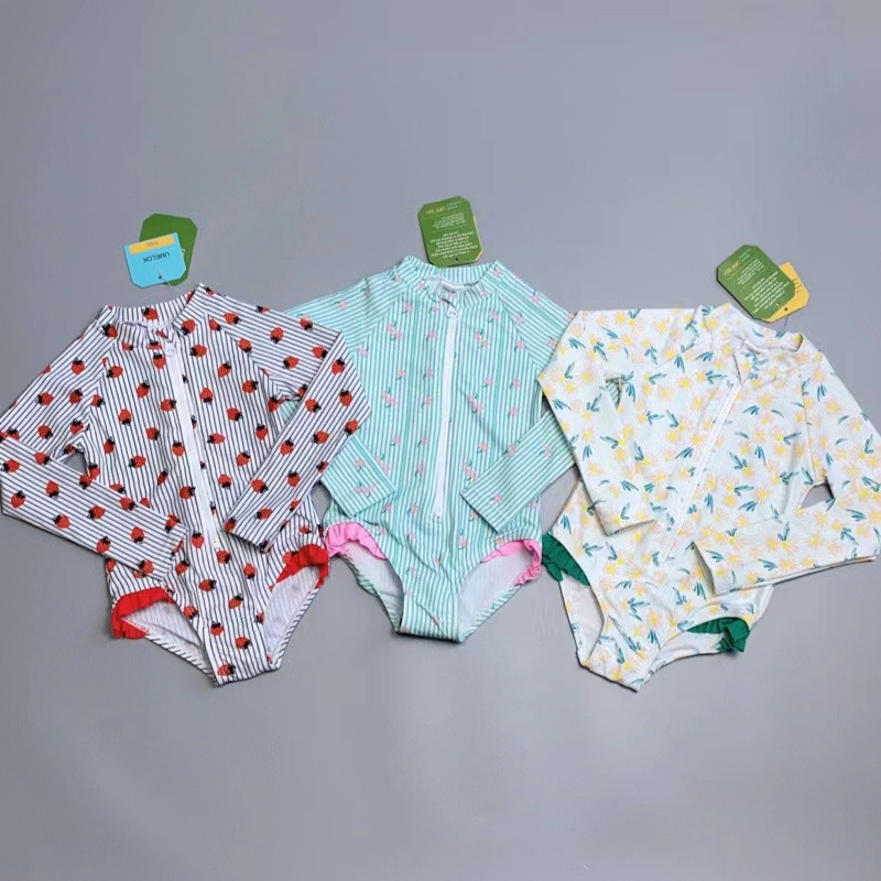 女童姐妹长袖拉链连体UPF50+泳衣