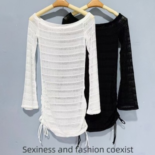 高级感宽松喇叭袖 Amber外单女士纯色镂空比基尼防晒外搭罩衫 薄款