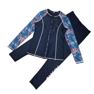 水母潜水高弹带胸垫 长裤 Amber外单UPF50女士高端冲浪泳衣长袖 套装