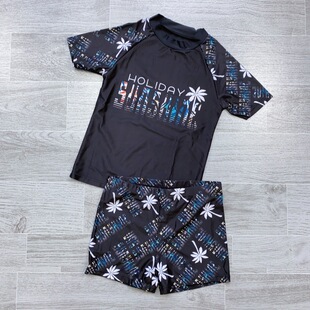 防尴尬游泳速干防晒分体泳装 Amber外单中大童夏季 冲浪服沙滩短袖