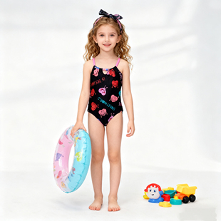 Amber儿童交叉吊带连体泳衣女童可爱甜心公主风海边玩水小中大童
