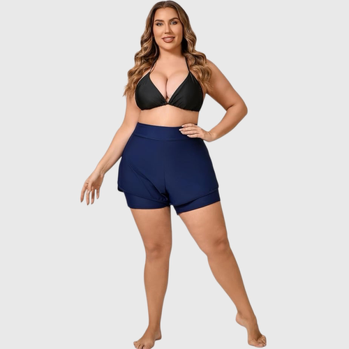 肥婆超大码女士保守假两件游泳裤