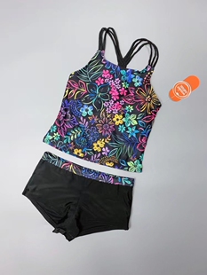 Amber外单UPF50 公主洋气背心平角中大童 儿童分体游泳衣女童时尚