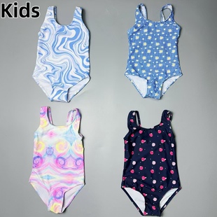 Amber儿童连体游泳衣女童时尚扎染印花三角速干海边沙滩小中大童