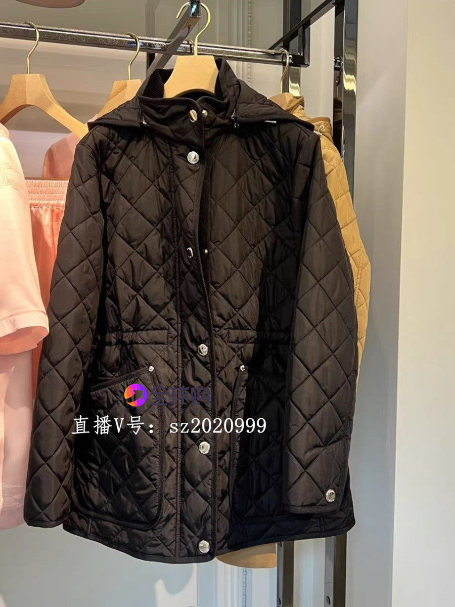 SZLARY折扣店 女士菱形绗缝外套连帽可拆卸束腰棉衣 棉服80709681