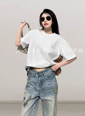 海外折扣直邮夏季新品经典格子纯棉男士短袖B字刺绣侧边格纹T恤女