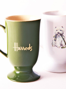 陶瓷马克情侣杯茶骨瓷西高地英国伦敦高脚杯harrods简约精致出口