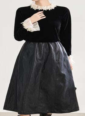 2517206-复古垂坠光感裂纹蛋白皮A字皮裙下装女秋冬半身裙南油款