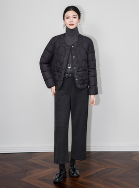 2514107-小香风撞料90白鸭绒短款羽绒服外套加厚保暖圆领轻盈女装