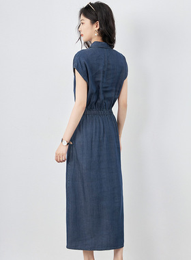 2417805-2024夏季新品休闲气质显瘦简约小个子天丝牛仔连衣裙女装