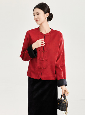 2517307-26春装新款双面穿新中式贵气改良唐装外套提花盘扣缎面南