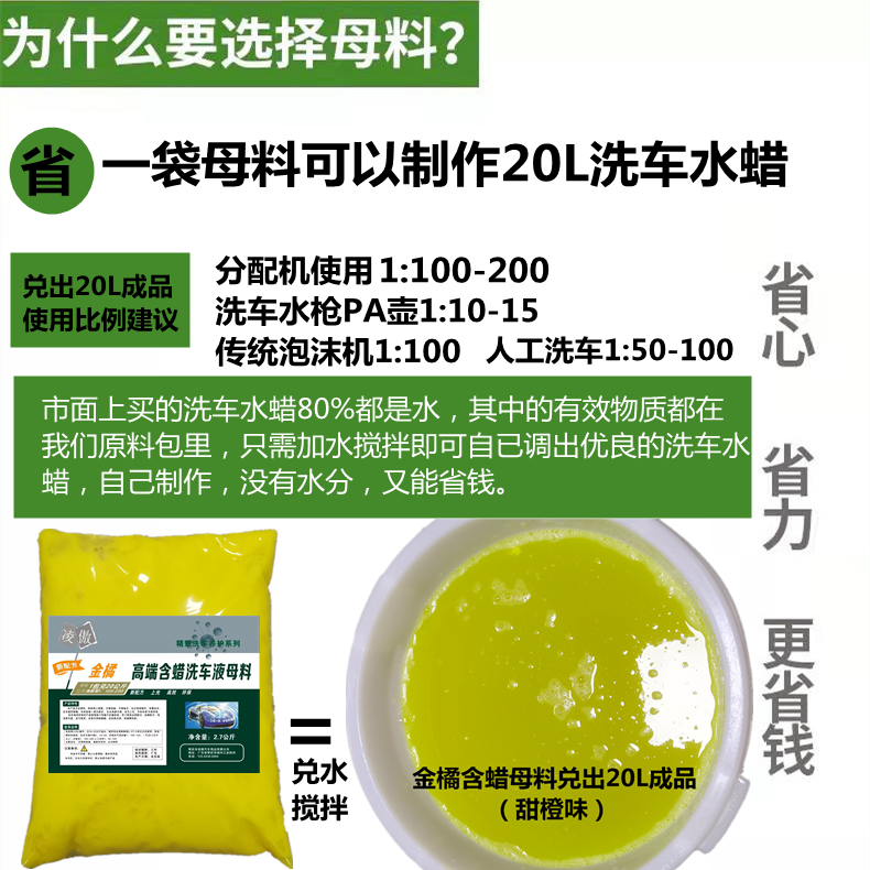 凌傲洗车液蜡水母料汽美车行4s自助清洁高泡沫浓缩兑水20升大桶