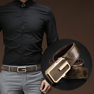 裤 腰带头层牛皮青年棕色休闲西装 带 皮带真皮G字母年轻人时尚 男士