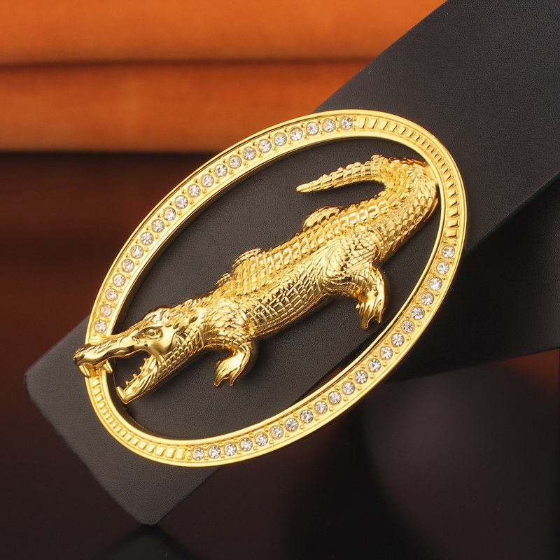 鳄鱼纯铜扣百搭皮带男真皮平滑扣年轻人韩版时尚裤带个性光面腰带