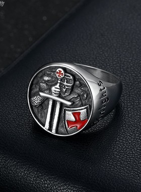 圣殿骑士钛钢红色滴胶男士戒指