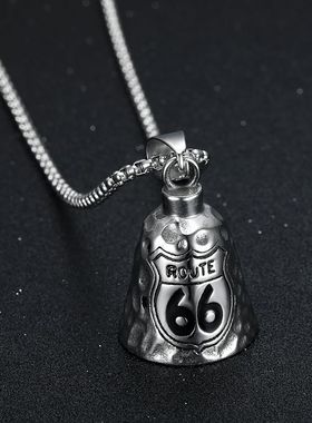 66号公路骑行铃铛吊坠钛钢