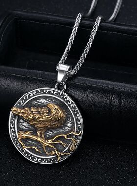 维京奥丁乌鸦吊坠项链北欧风