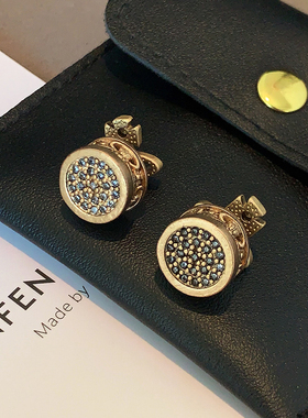 黑色满钻圆盘耳环2025新款爆款高级感西太后耳钉轻奢朋克复古耳饰