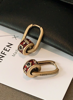 西太后红色小蛮腰椭圆耳扣2025新款爆款高级感耳环土星转运珠耳饰