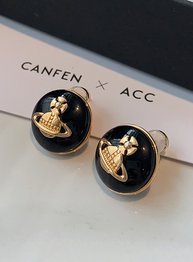 黑色西太后土星耳钉2025新款爆款高级感耳环轻奢中性朋克复古耳饰