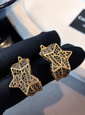 黑色满钻五角星耳环2025新款爆款高级感耳饰女轻奢复古西太后耳钉