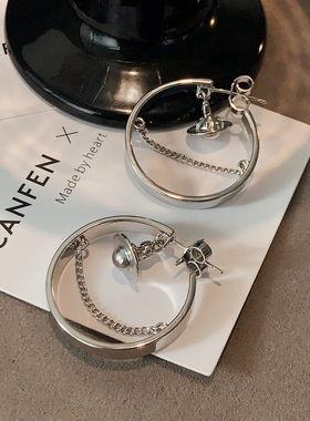 银色圆圈西太后耳钉2025新款爆款高级感圈圈耳环欧美中性朋克耳饰