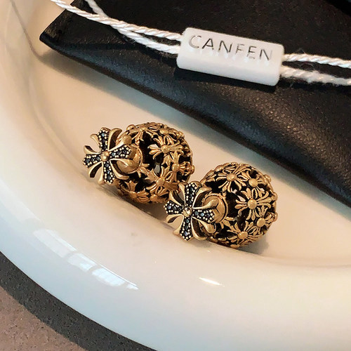 CANFEN复古朋克风十字架圆球耳环