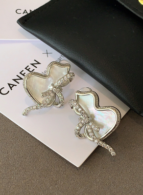 白贝母葫芦耳环2025新款爆款高级感镶钻耳钉爆闪中性银色金属耳饰