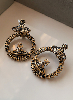 圆形西太后土星耳环2025新款爆款高级感耳钉轻奢前后字母设计耳饰