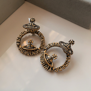 圆形西太后土星耳环2025新款爆款高级感耳钉轻奢前后字母设计耳饰