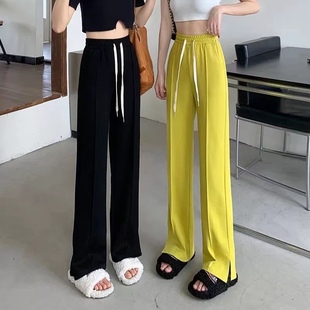 春秋洋气垂感宽松休闲运动裤 开叉长裤 秋装 西装 子 女裤 拖地裤 阔腿裤