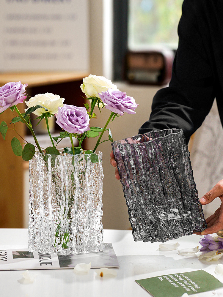 高端创意玻璃花瓶透明不规则水培插花客厅餐桌桌面摆件高级感花器