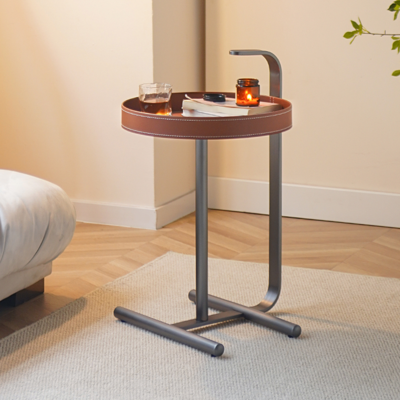 轻奢马鞍皮沙发边几创意手拎茶几