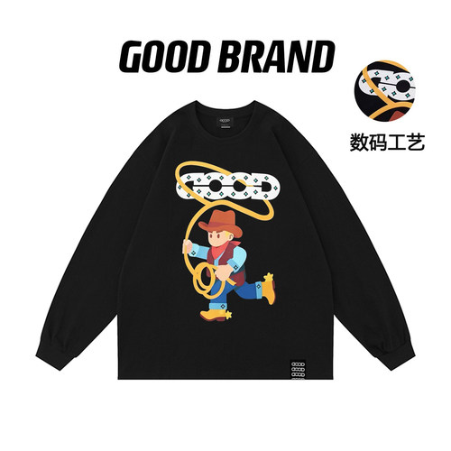 GOOD BRAND旗舰店马年限定长袖男女美式休闲情侣运动宽松上衣t恤