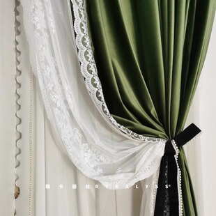 遮光皇家真丝绒橄榄绿色丝绒窗帘天鹅绒美式法式复古客厅卧室定制
