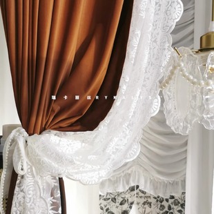 瑞卡丽丝羊绒丝绒布窗帘定制法式复古中古风焦糖弗洛伊德客厅卧室