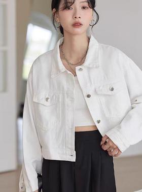 白色牛仔外套女宽松短款2024年秋季原宿bf风韩版休闲学生牛仔上衣